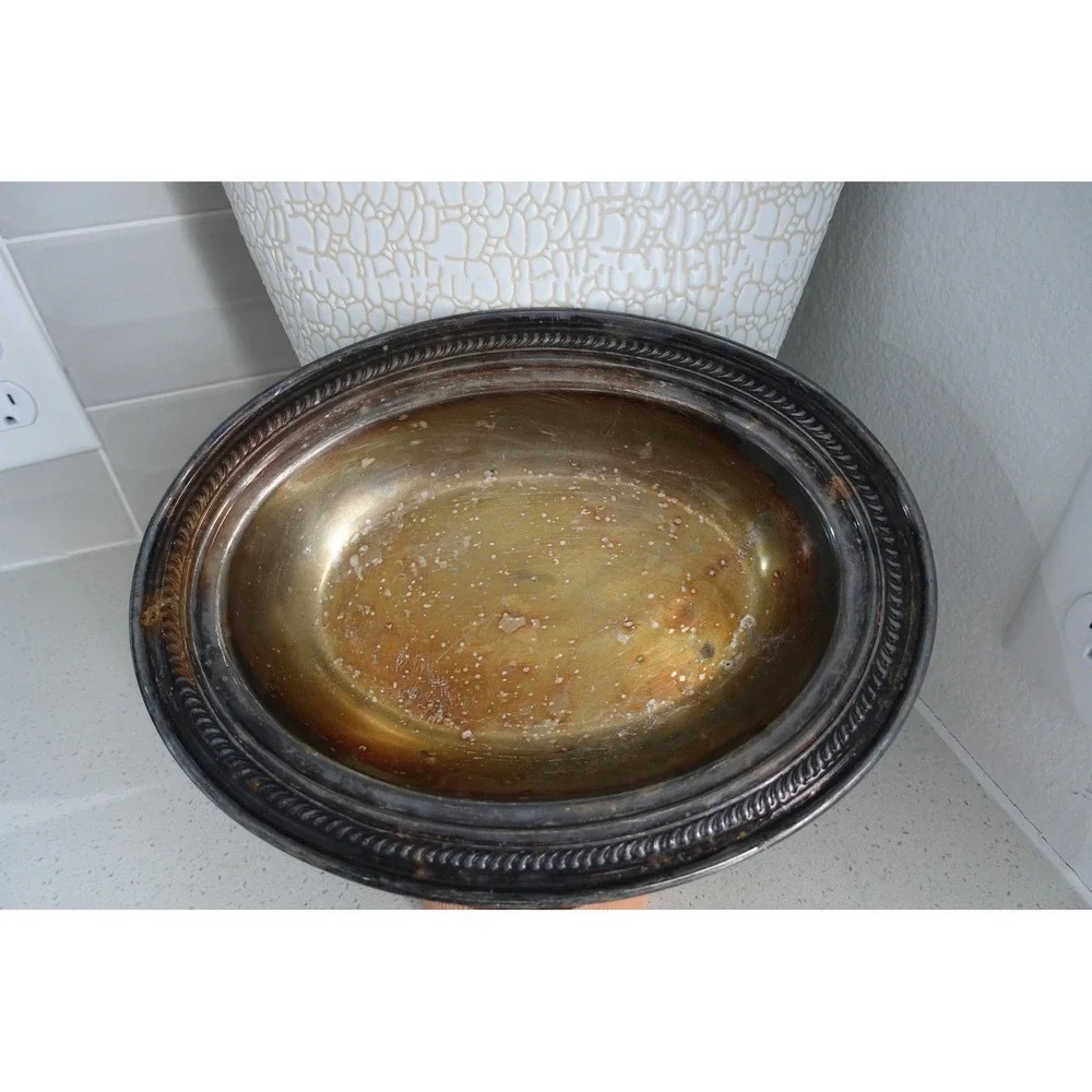Vintage silver large oval serving platter/ tea serving tray